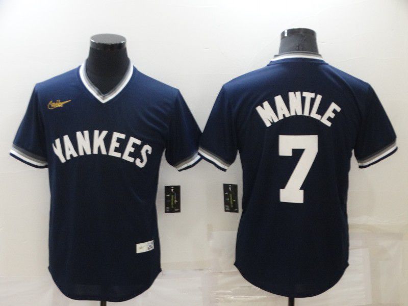 Men New York Yankees #7 Mantle Blue Throwback Game 2022 Nike MLB Jersey